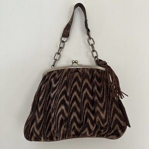 Hype Vintage Brown Velvet Fabric And Leather Bag Purse